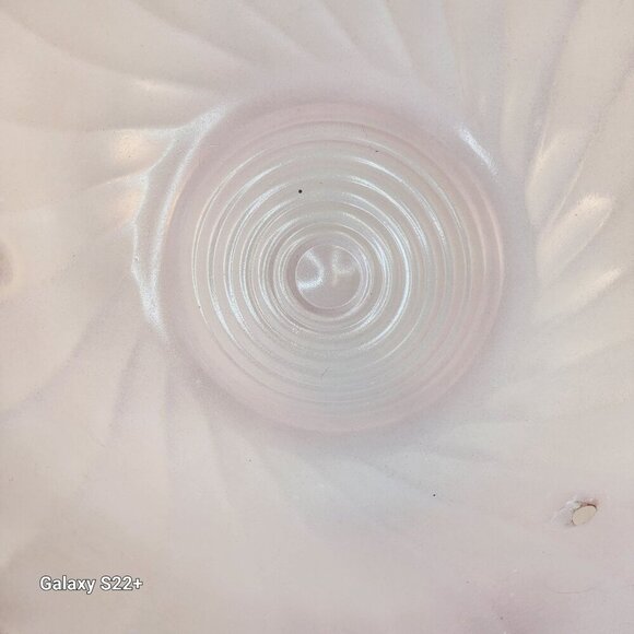 Vintage Pink Swirl Frosted Glass 3-Chain Ceiling Light Globe With Scalloped Edge - Picture 10 of 11